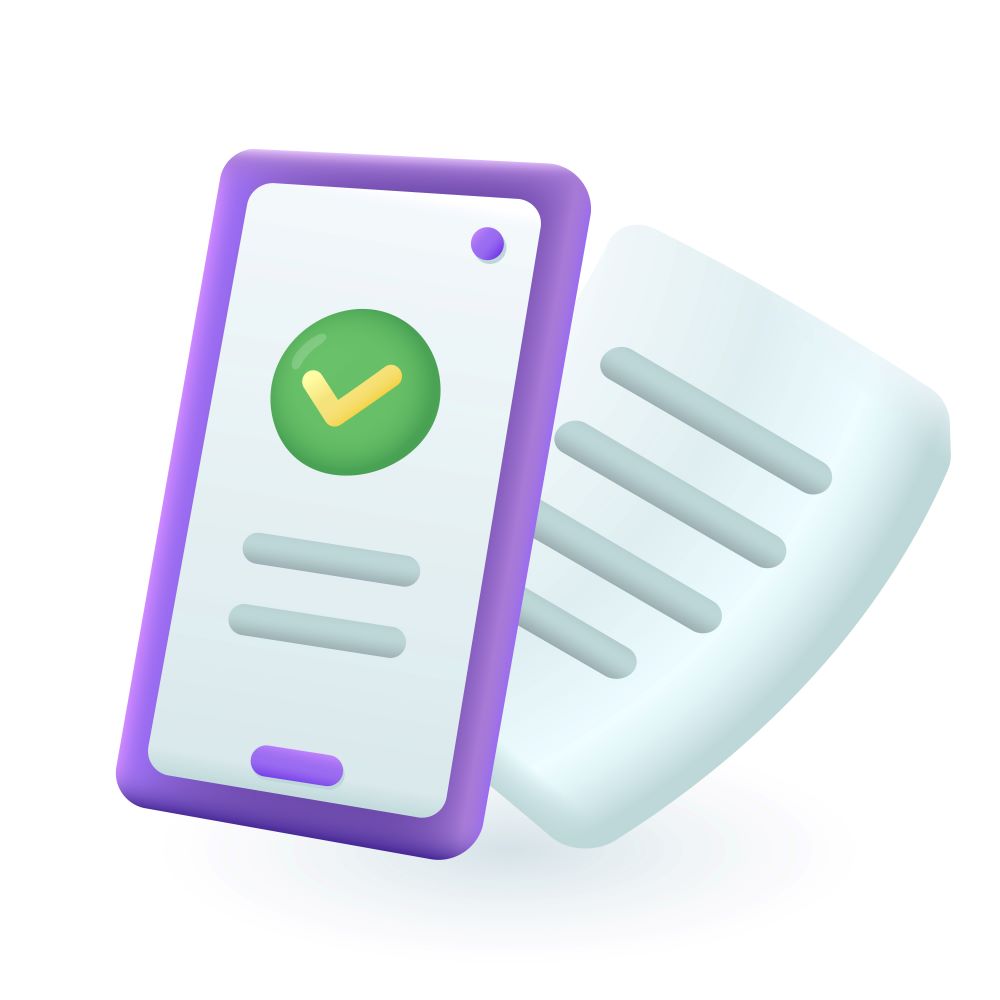 3d cartoon style checkmark on phone screen icon