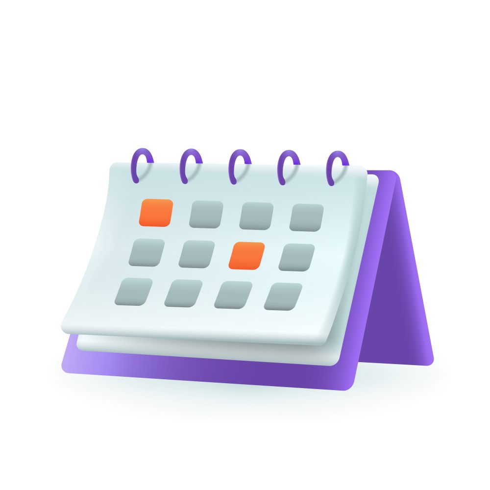 Desk calendar with marked dates 3d cartoon style icon